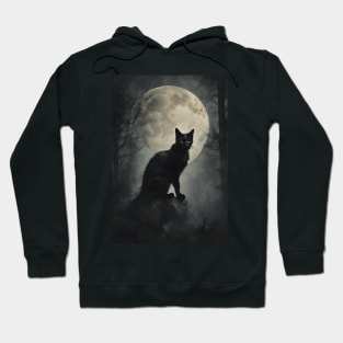 Black Cat in the Mysterious Forest Vintage Hoodie